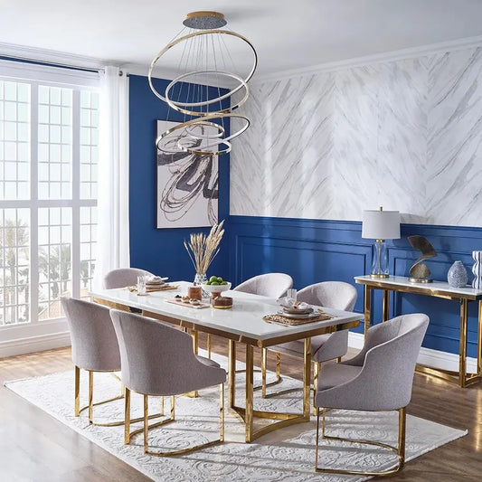 Noto 6-Seater Dining Table, Gold & White - 200x100
