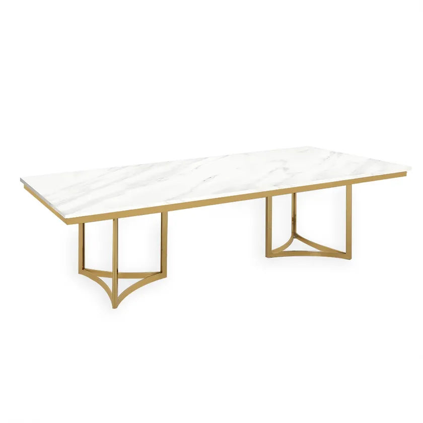 Noto 6-Seater Dining Table, Gold & White - 200x100
