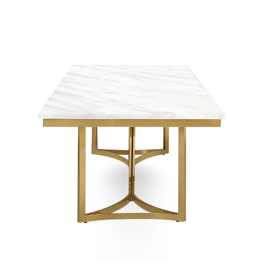 Noto 6-Seater Dining Table, Gold & White - 200x100